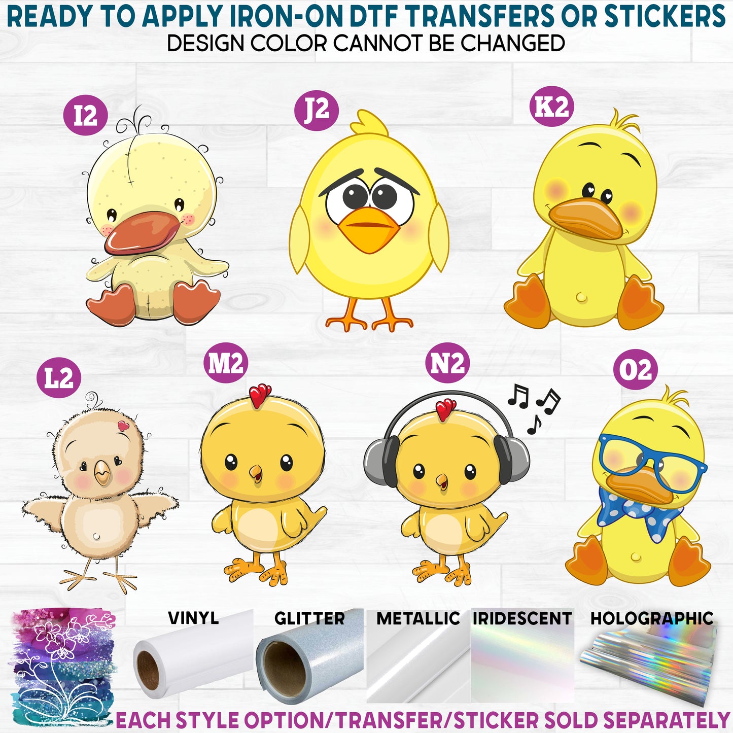 (s133-6) Cute Chick Chicken Duck Printed Heat Transfer or Sticker