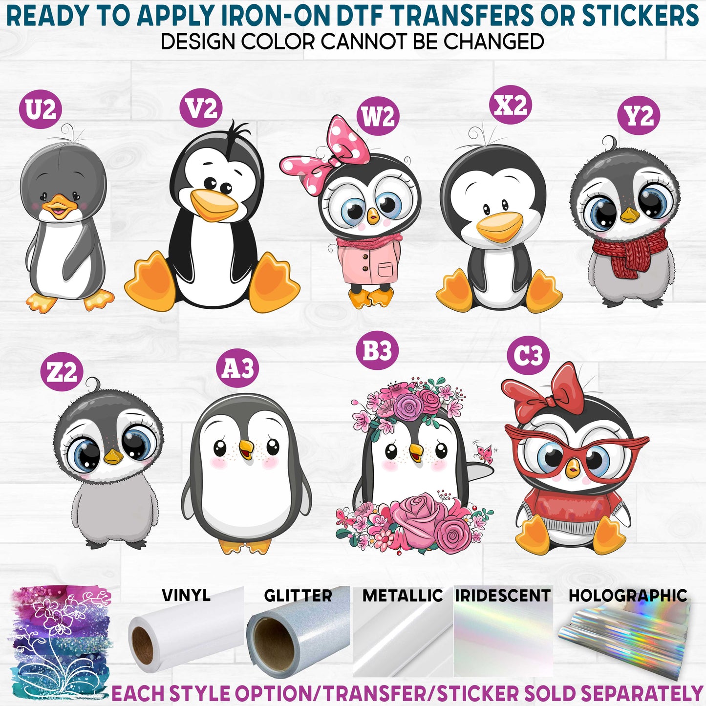 (s133-6) Cute Penguin Printed Heat Transfer or Sticker