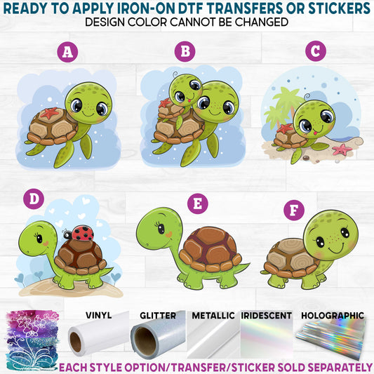 (s133-7) Cute Green Sea Turtle Printed Heat Transfer or Sticker