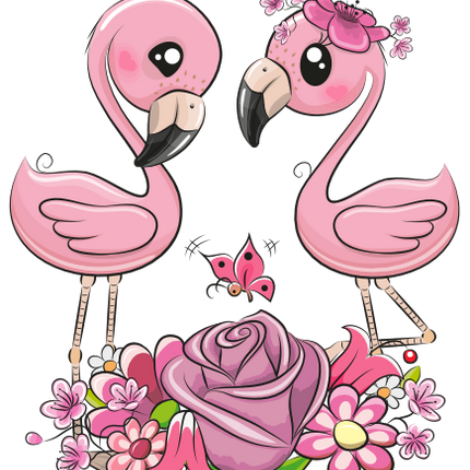 (s133-08-D) Cute Cartoon Flamingo Couple Flowers