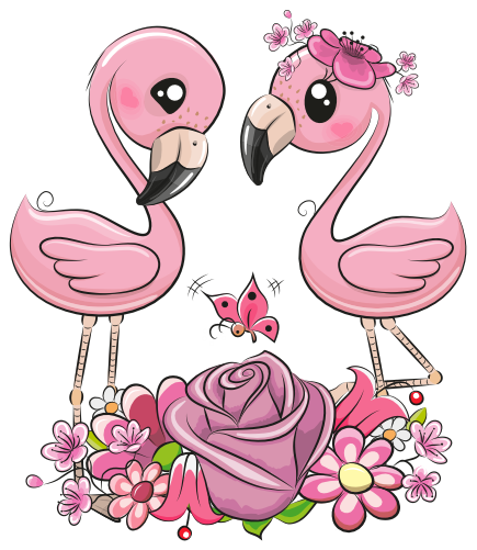 (s133-08-D) Cute Cartoon Flamingo Couple Flowers