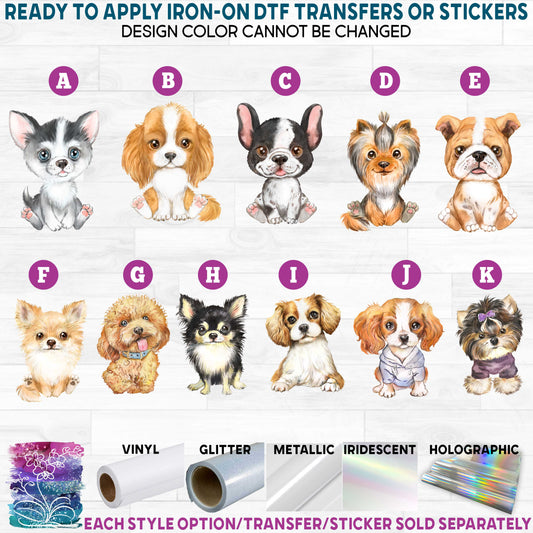 (s136) Watercolor Dog Dogs Puppy Puppies Printed Heat Transfer or Sticker