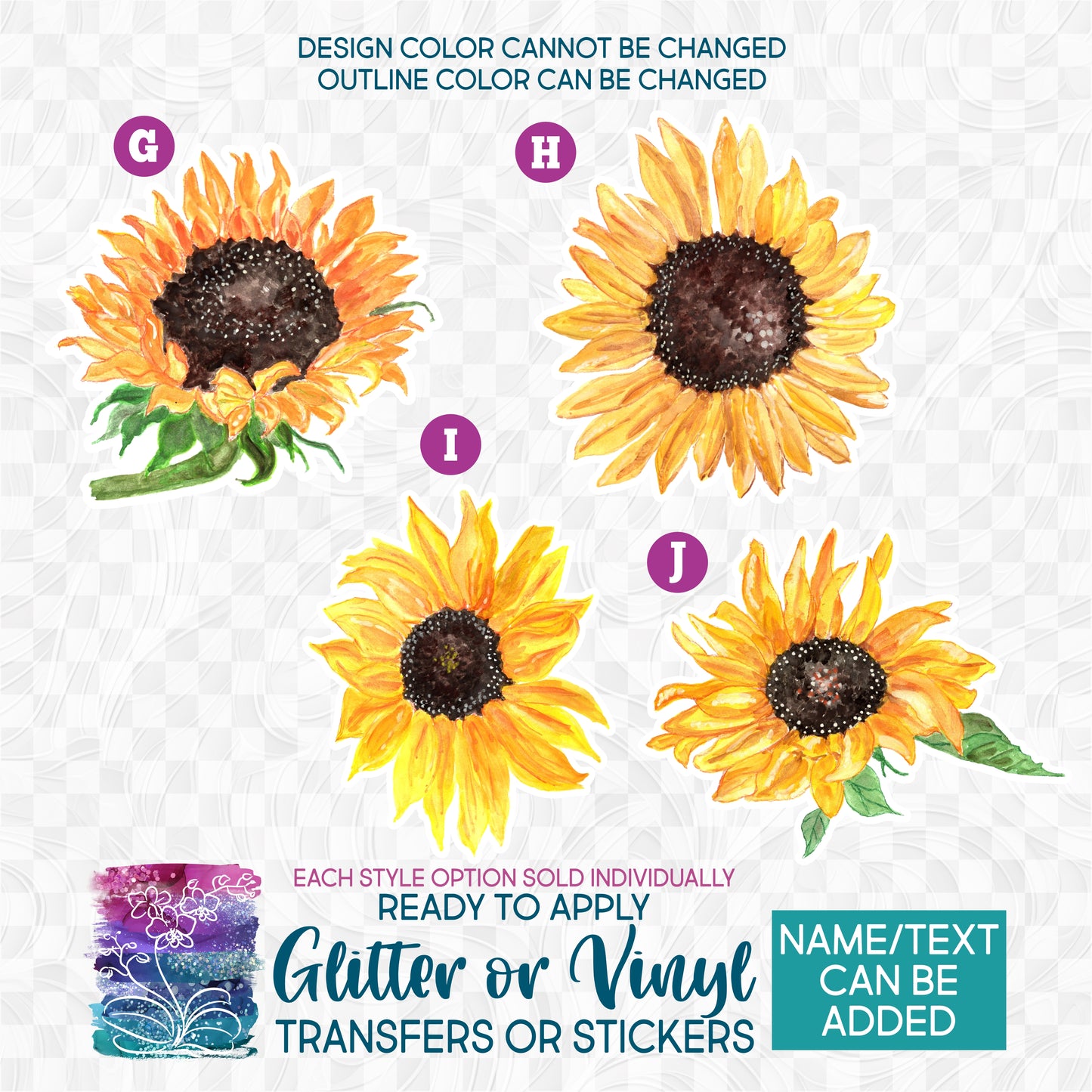 (s137) Watercolor Rustic Sunflower Sunflowers Bee Flowers Glitter or Vinyl Iron-On Transfer or Sticker