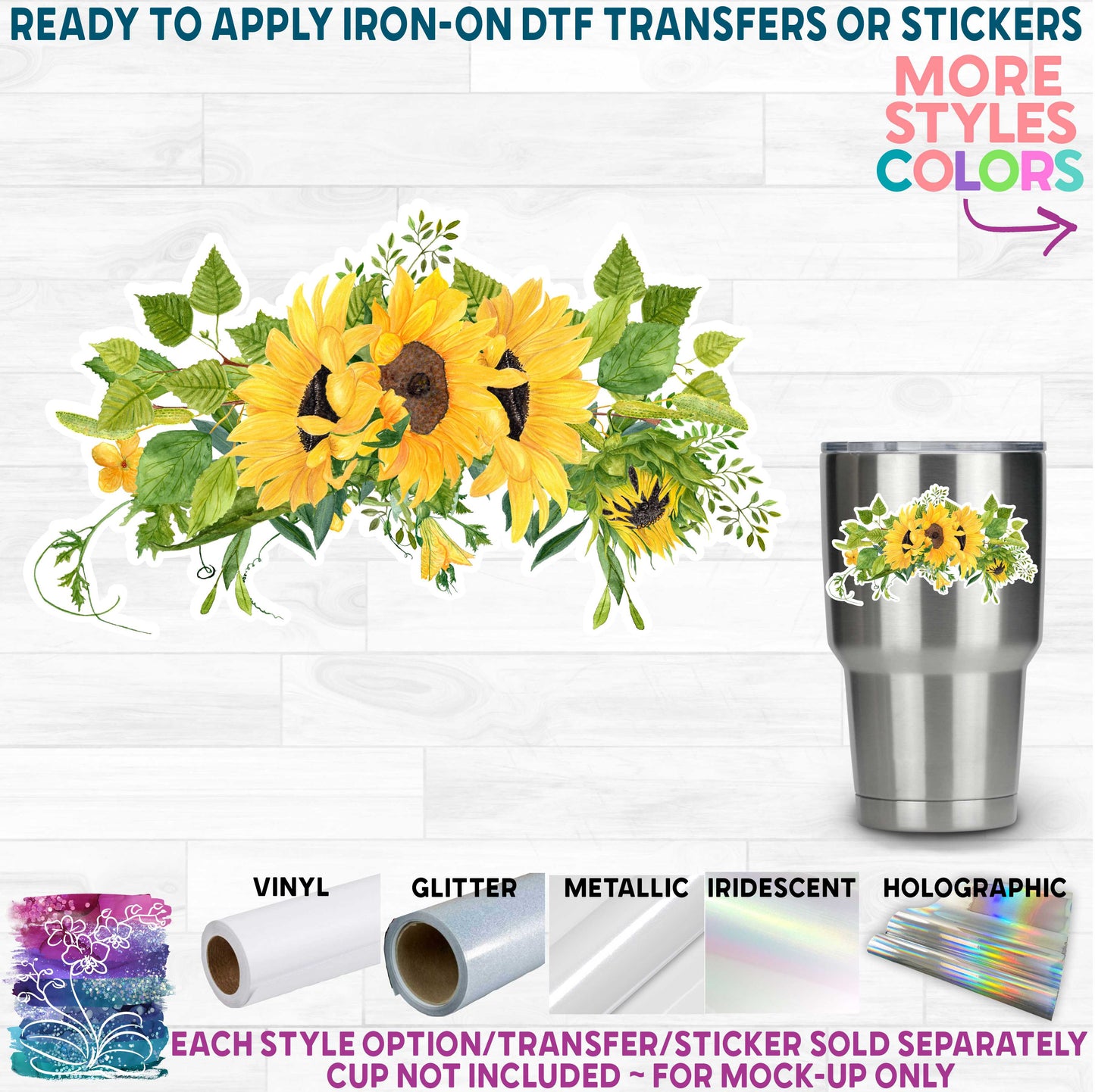 (s137) Watercolor Rustic Sunflower Sunflowers Bee Flowers c Printed Heat Transfer or Sticker