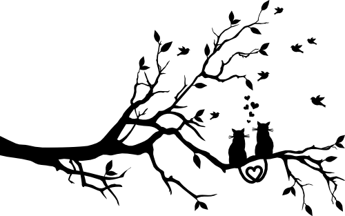 (139-I) Tree Branch Silhouette Two Cat Love