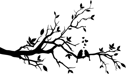 (139-J) Tree Branch Silhouette Two Birds Love