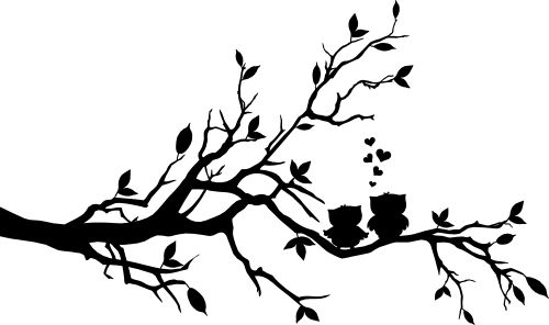 (139-L) Tree Branch Silhouette Two Owls Love