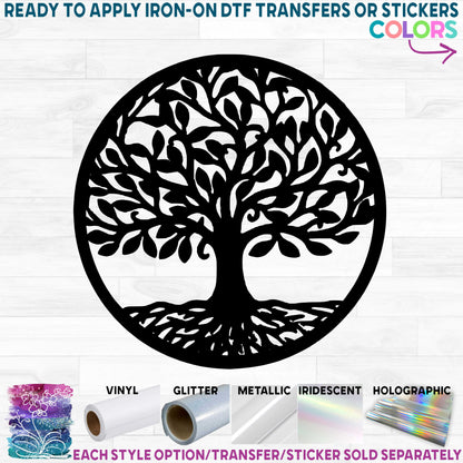 (s139-M) Tree Circle Printed Heat Transfer or Sticker