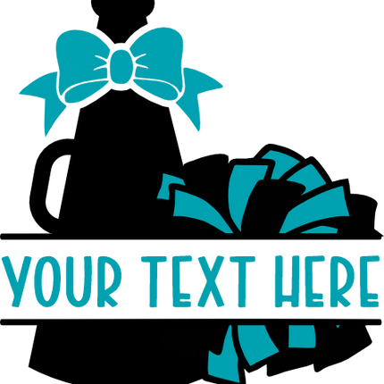 (140-02-N) Pom-Pom Megaphone Cheer Bow Split Name Custom Text Iron-On Transfer