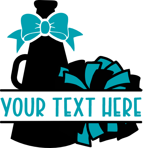 (140-02-N) Pom-Pom Megaphone Cheer Bow Split Name Custom Text Iron-On Transfer