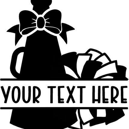 (140-02-N) Pom-Pom Megaphone Cheer Bow Split Name Custom Text Iron-On Transfer