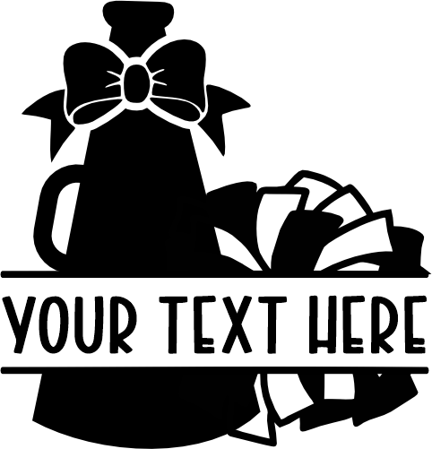 (140-02-N) Pom-Pom Megaphone Cheer Bow Split Name Custom Text Iron-On Transfer