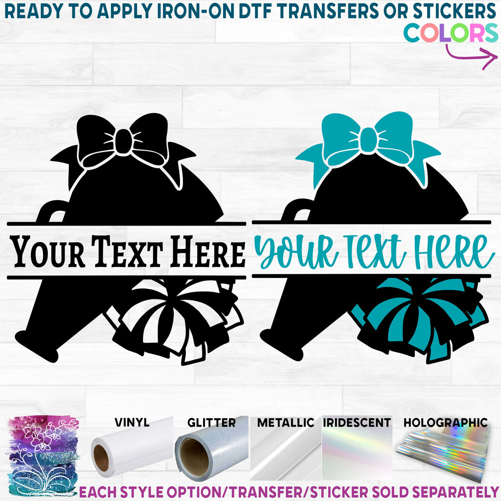 (s140-2L) Pom Pom Megaphone Cheer Bow Split Name Custom Text