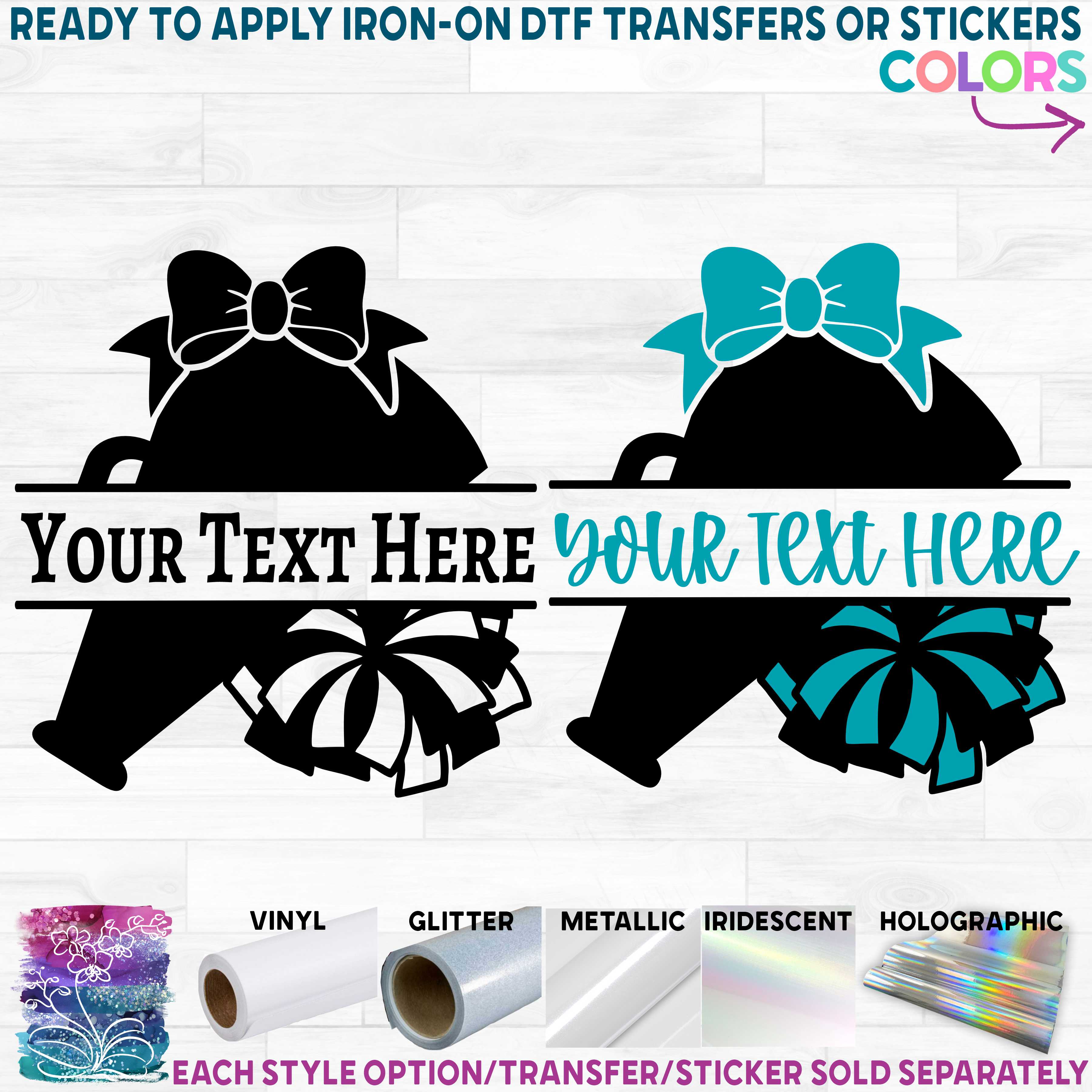 (s140-2L) Pom Pom Megaphone Cheer Bow Split Name Custom Text