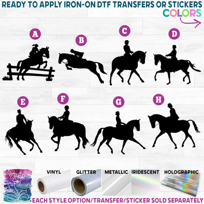 (s141) Equestrian Horses Horse Rider Jumping Cross Country Silhouette Printed Heat Transfer or Sticker