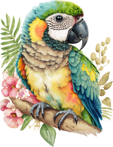 (s142-2I) Baby Macaw Flowers