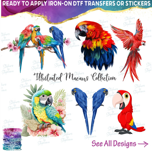 (s142) Watercolor Illustrated Cartoon Macaw Collection 35+ Styles