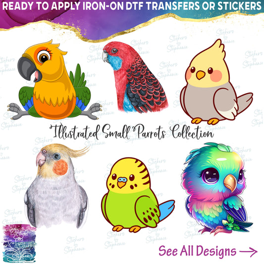 (s142) Watercolor Illustrated Cartoon Parrot Collection 40+ Styles