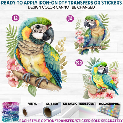 (s142) Watercolor Parrots Macaw Toucan Printed Heat Transfer or Sticker