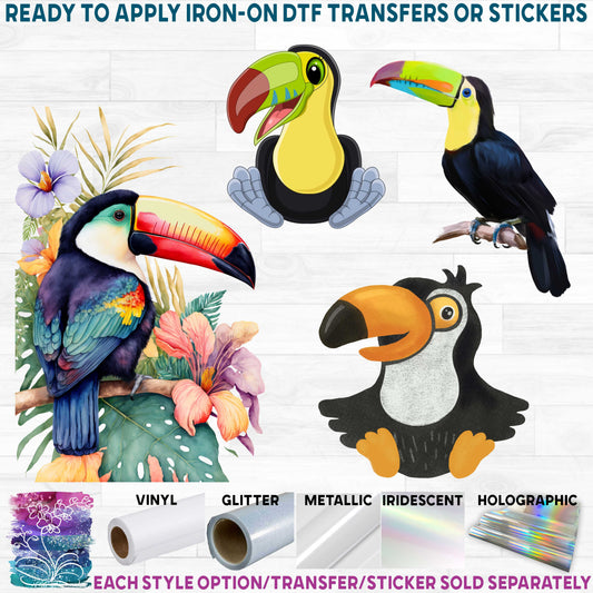 (s142) Watercolor Illustrated Cartoon Toucan Collection 14 Style Options