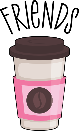 (s144-4) Best Friends Donut Coffee Pink Purple Teal
