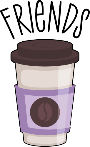 (s144-4) Best Friends Donut Coffee Pink Purple Teal