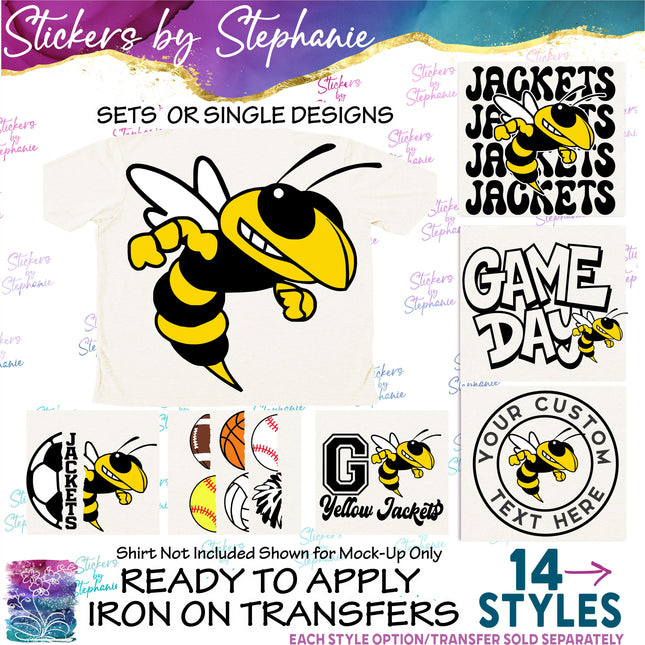 (s145-14-1) Yellow Jackets, Hornets, Bee Mascot Iron-On Transfer