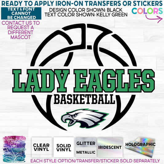 SBS-145-3C Lady Eagles Team Mascot Basketball Custom Printed Iron On Transfer or Sticker