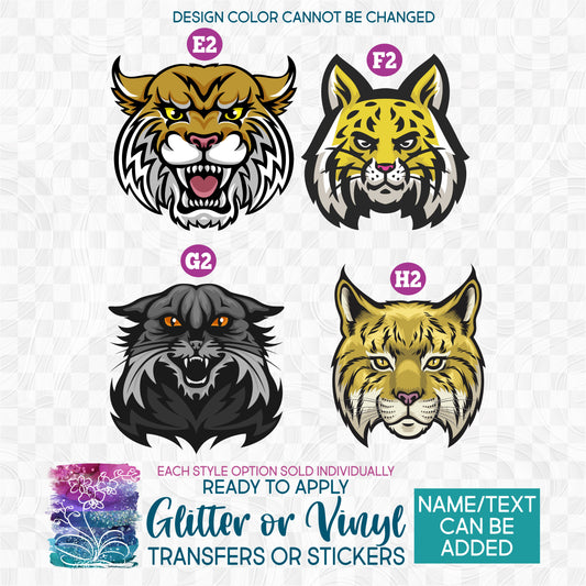 Team Mascots Wildcat Bobcat Bearcat Jaguar Leopard Cheetah Glitter, Matte, Glossy Iron-On Transfer or Sticker
