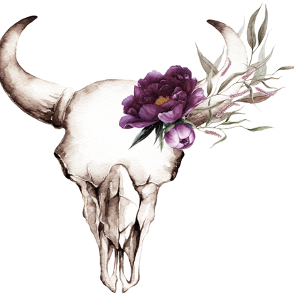 (s147-S) Cow Skull Purple Peonies