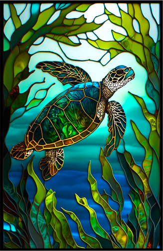 (s150-01-1A)  Stained Glass Turtle