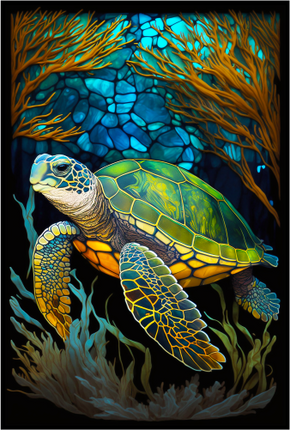 (s150-01-1B)  Stained Glass Turtle