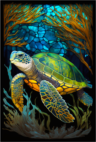 (s150-01-1B)  Stained Glass Turtle