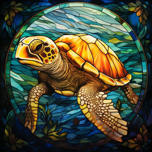 (s150-01-1E)  Stained Glass Turtle