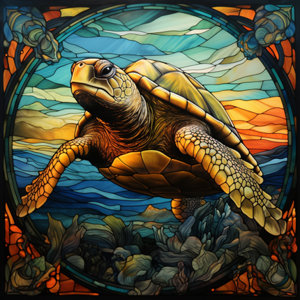 (s150-01-1F)  Stained Glass Turtle