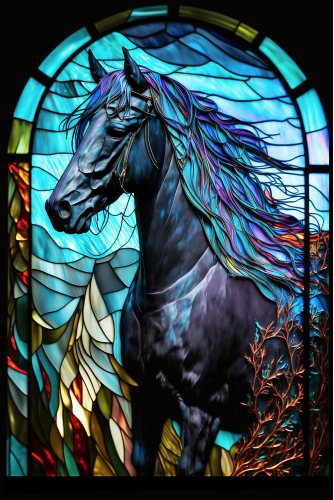 (s150-10-1B) Horse Stained-Glass