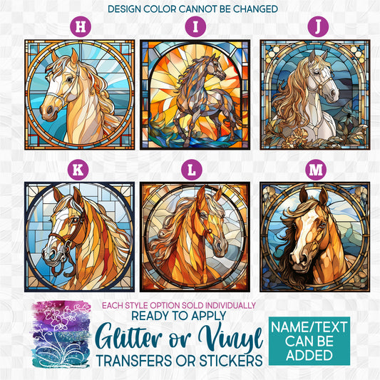 (s150-10) Stained-Glass Horse Glitter or Vinyl Iron-On Transfer or Sticker