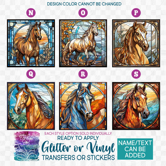(s150-10) Stained-Glass Horse b Glitter or Vinyl Iron-On Transfer or Sticker