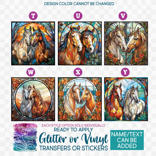 (s150-10) Stained-Glass Horse c Glitter or Vinyl Iron-On Transfer or Sticker