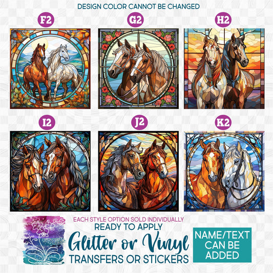 (s150-10) Stained-Glass Horse e Glitter or Vinyl Iron-On Transfer or Sticker