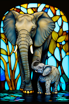 (s150-11-1A)  Stained Glass Elephant