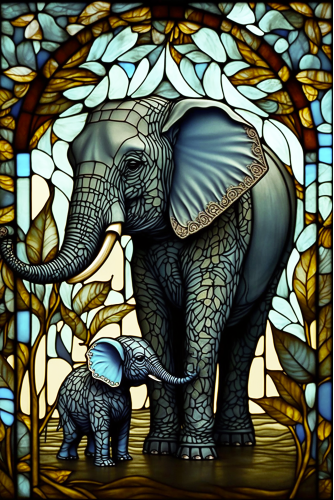 (s150-11-1B)  Stained Glass Elephant