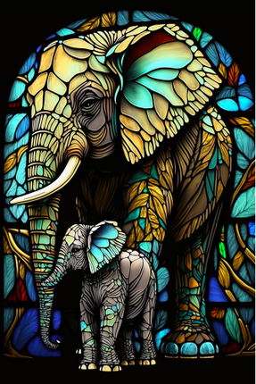 (s150-11-1C)  Stained Glass Elephant