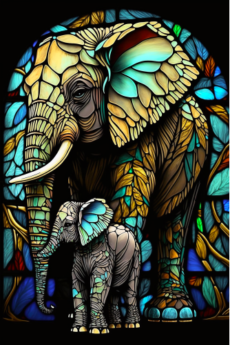 (s150-11-1C)  Stained Glass Elephant