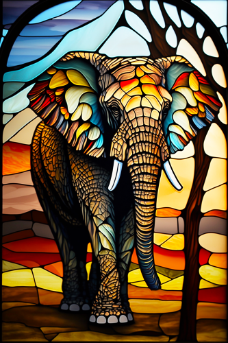 (s150-11-1D)  Stained Glass Elephant