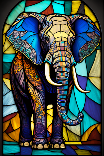 (s150-11-1F)  Stained Glass Elephant