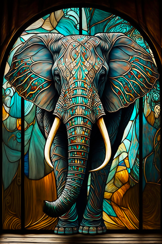 (s150-11-1G)  Stained Glass Elephant