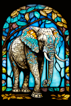 (s150-11-1H)  Stained Glass Elephant