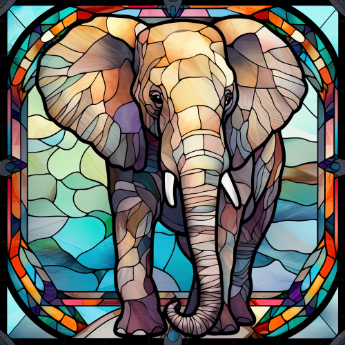 (s150-11-1J)  Stained Glass Elephant