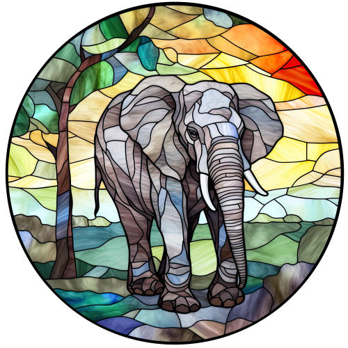 (s150-11-1K)  Stained Glass Elephant